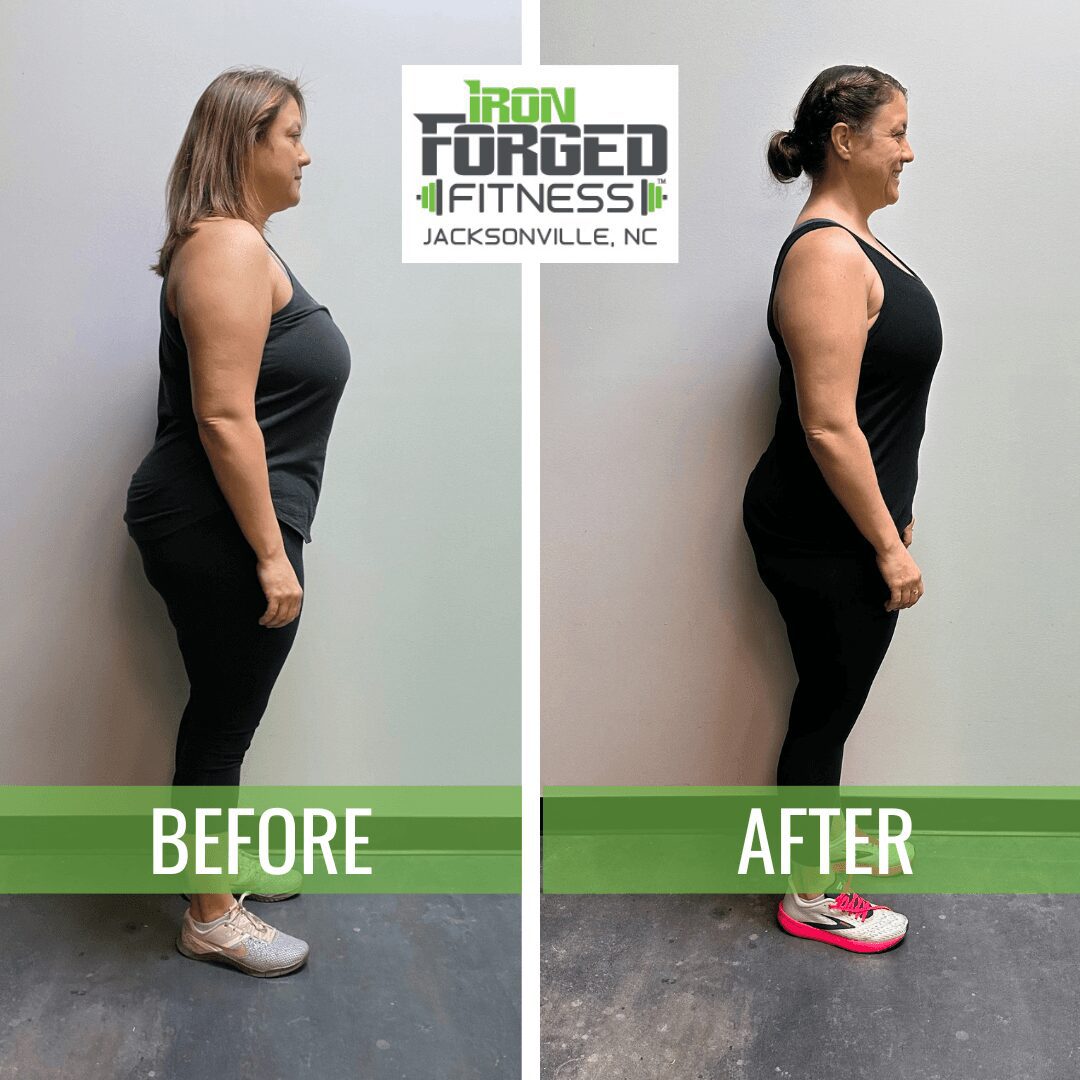 Side pose showing improved posture