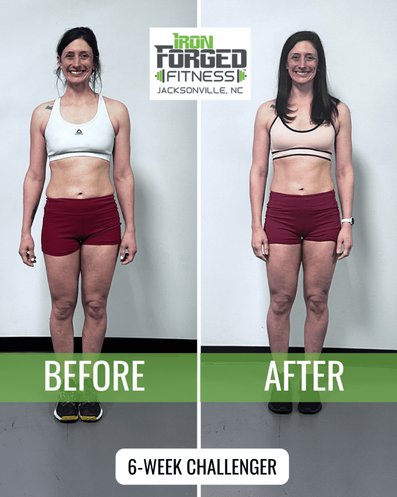 Woman's fitness transformation, before and after photos.