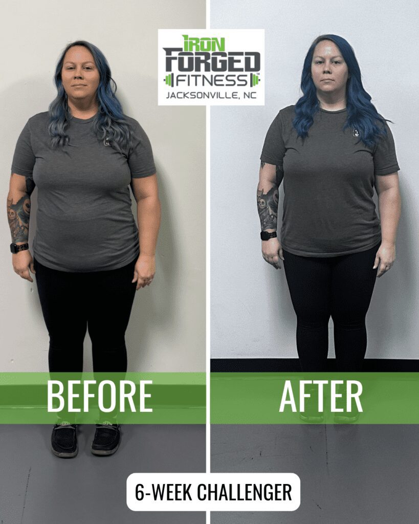 Before and after fitness challenge transformation.