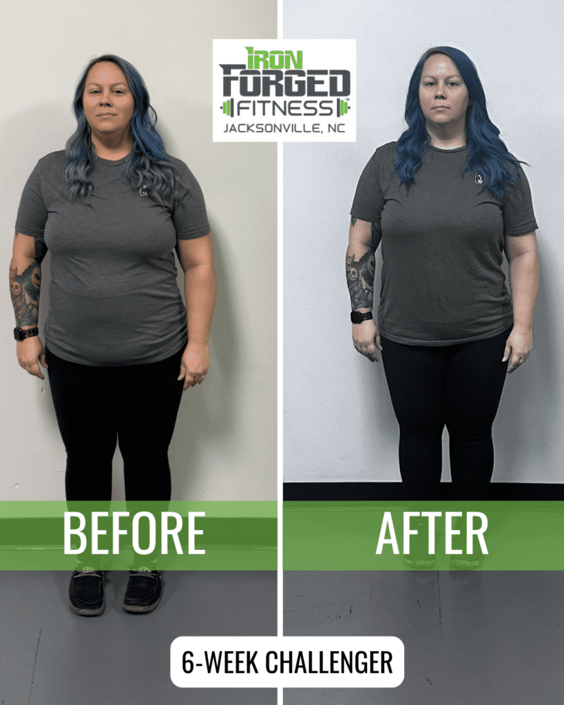 Before and after fitness challenge transformation.
